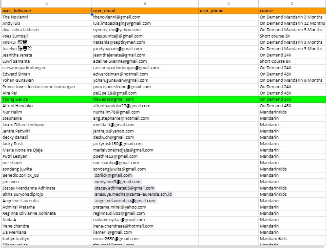Jasa Data Entry untuk input data dan pengumpulan data dalam format excel, seperti contoh data pada gambar.