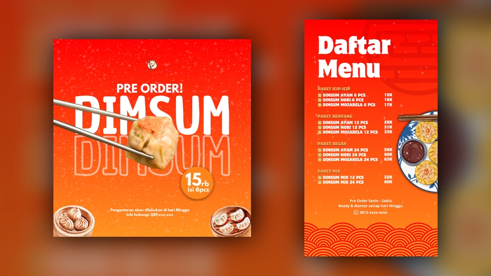 Jasa desain spanduk makanan dimsum dengan desain yang unik dan kreatif.