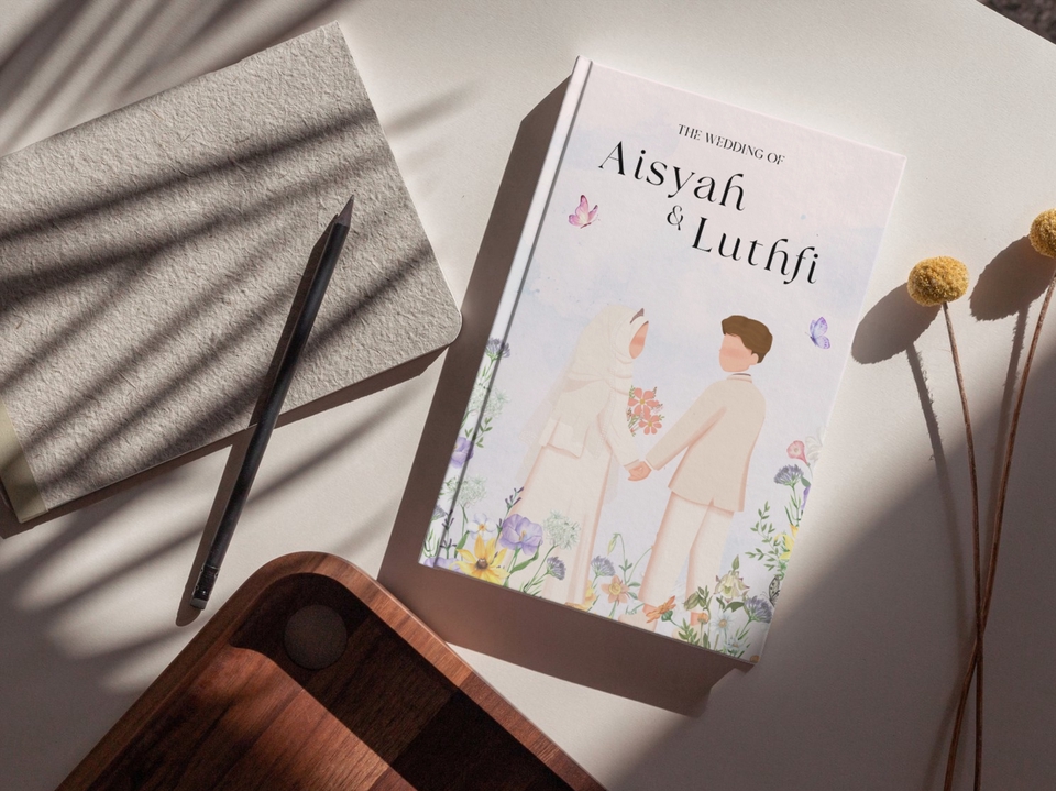 Kartu undangan pernikahan Aisyah & Luthfi, desain undangan pernikahan unik, undangan pernikahan sederhana, desain undangan pernikahan minimalis, undangan pernikahan elegan, desain undangan pernikahan modern, jasa desain undangan pernikahan.