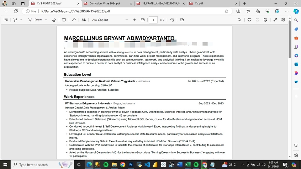Jasa pembuatan CV Marcelinus Bryant Adiwidyarto desain cv unik