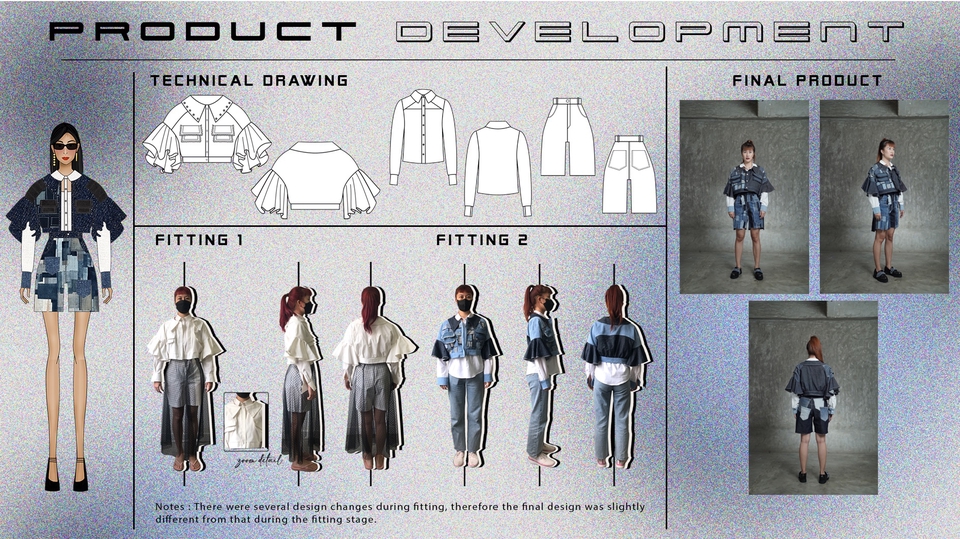 Ilustrasi desain produk dari tahap awal hingga tahap akhir, termasuk sketsa, pembuatan mock up, dan desain akhir produk.