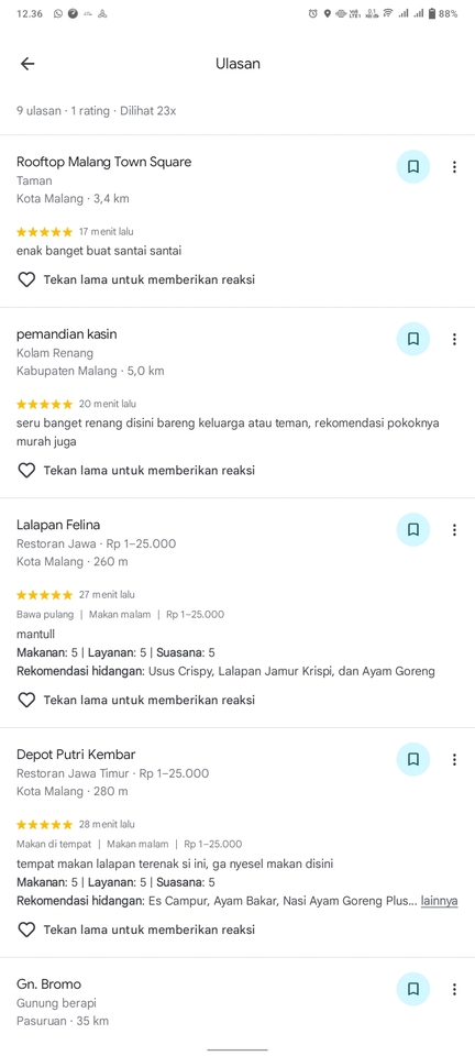 Jasa review restoran dan kafe di Malang, Indonesia, dengan rating dan ulasan dari pengguna.