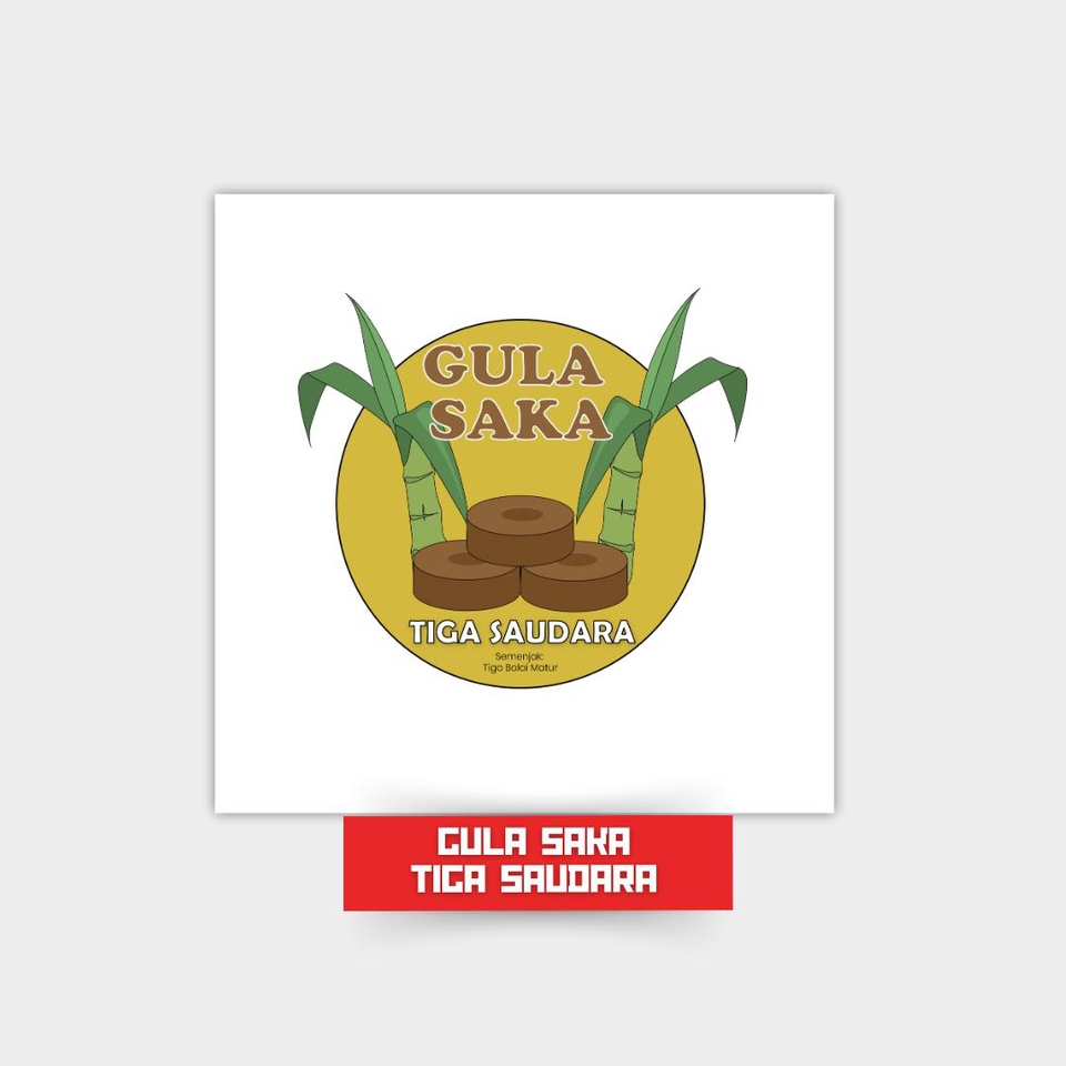Desain logo untuk gula saka, makanan khas Jawa dengan tiga saudara.