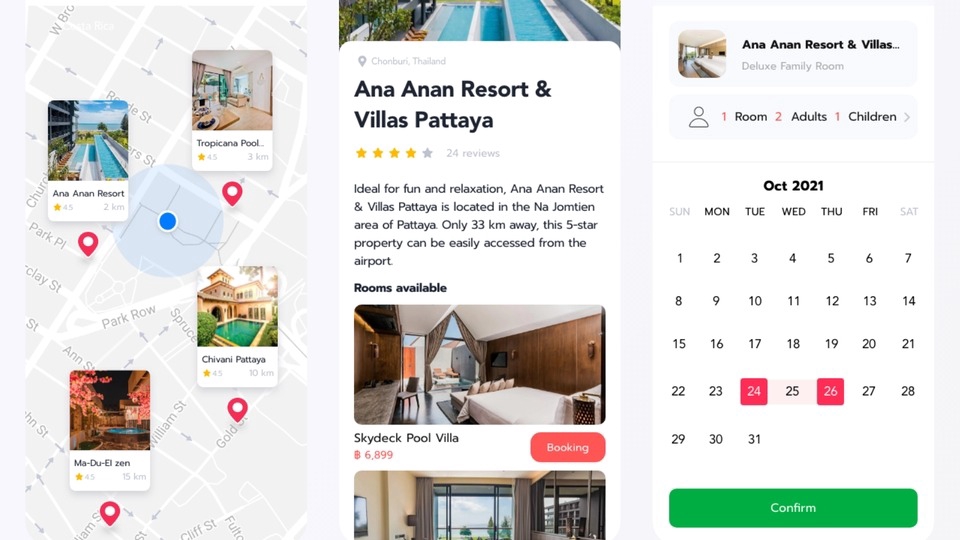 ออกแบบแอพพลิเคชั่นจองโรงแรมพัทยา UI UX