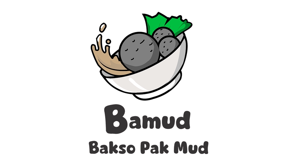 Logo Bakso Pak Mud, desain logo makanan dengan tema bakso, desain logo unik, jasa desain logo makanan, desain logo restoran.