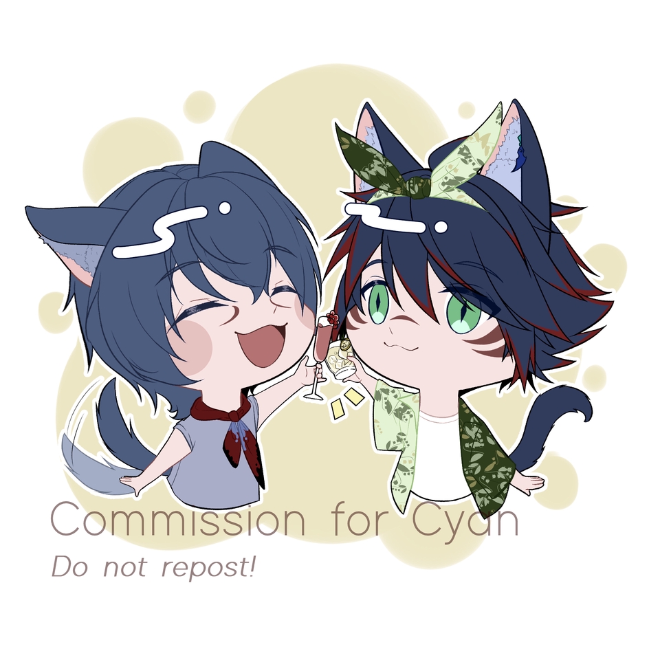 Ilustrasi kartun lucu dua karakter hewan kucing dengan gaya digital, jasa desain ilustrasi karakter kartun lucu