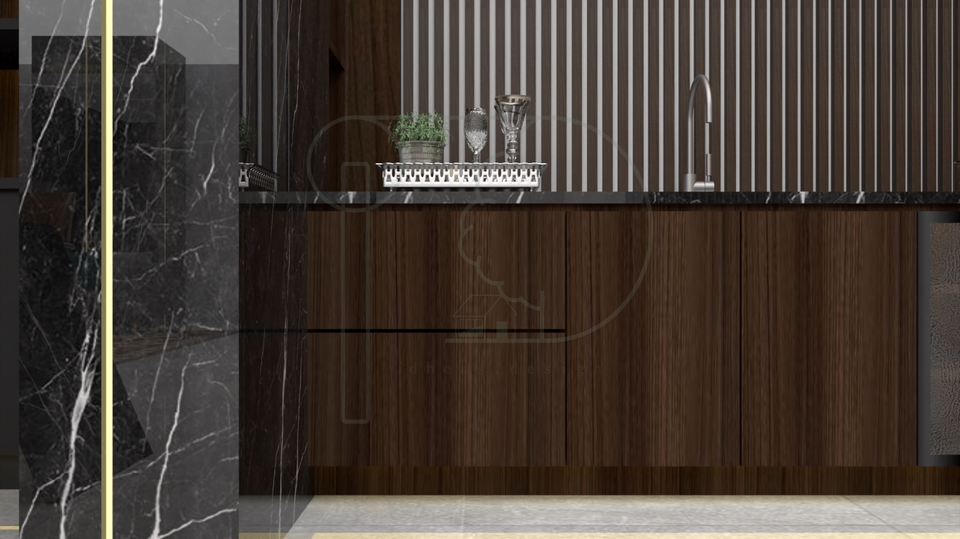 Desain dapur minimalis dengan lemari kayu, jasa desain interior rumah, desain interior minimalis, desain kitchen set, desain interior, jasa desain interior, jasa desain rumah, jasa desain arsitektur.