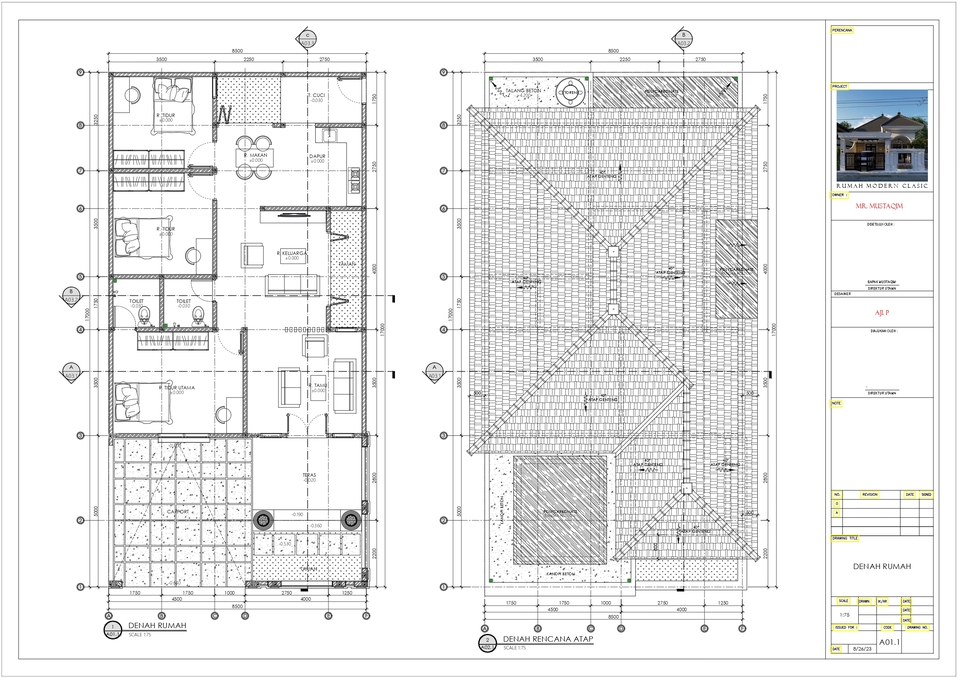 Jasa drafter autocad murah untuk gambar denah rumah dan tampak depan