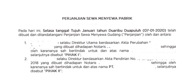 Contoh perjanjian sewa menyewa pabrik, jasa legal drafting, buat kontrak hukum, jasa buat perjanjian, legal freelance, konsultan legal, jasa notaris, jasa pengacara, hukum, perjanjian