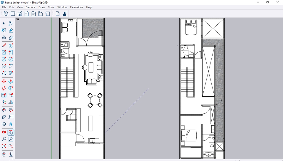 Jasa desain ilustrasi interior rumah dengan gaya minimalis modern, desain ruang tamu, dapur, kamar tidur, dan kamar mandi.