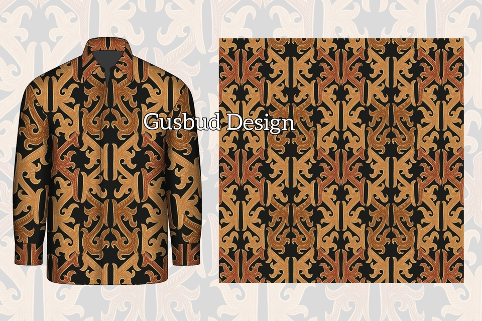 Desain kaos motif batik dengan warna coklat dan hitam, cocok untuk pria dan wanita, bisa dipesan custom