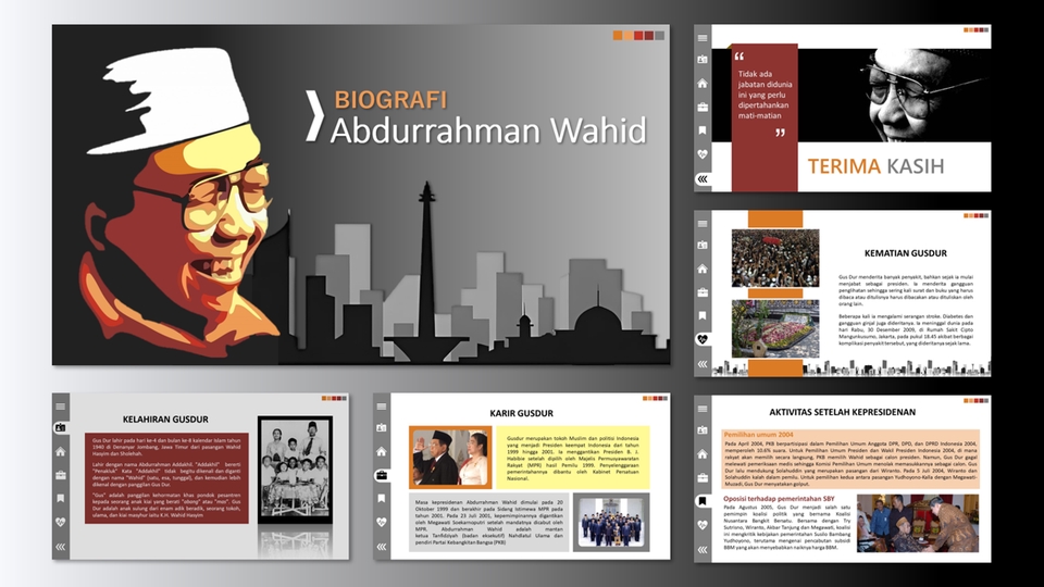 Jasa desain presentasi power point untuk biografi Abdurrahman Wahid, jasa pembuatan slide presentasi, desain ppt, harga desain powerpoint