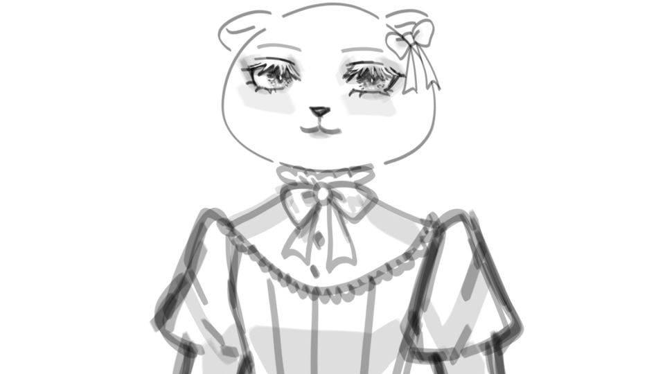 Ilustrasi kartun kelinci wanita dengan pita cantik memakai baju dengan desain unik dan detail