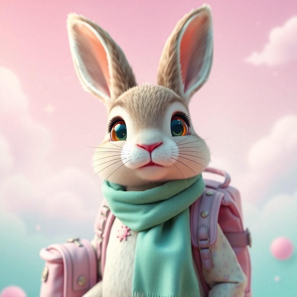 รับวาดการ์ตูน3d กระต่ายน่ารักสไตล์อนิเมะ  พร้อมกระเป๋าเป้  ภาพวาดการ์ตูนคุณภาพสูง