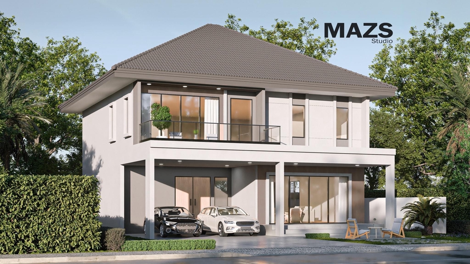 3D Perspective - รับขึ้น 3D model render exterior/interior และลงสี plan - 2