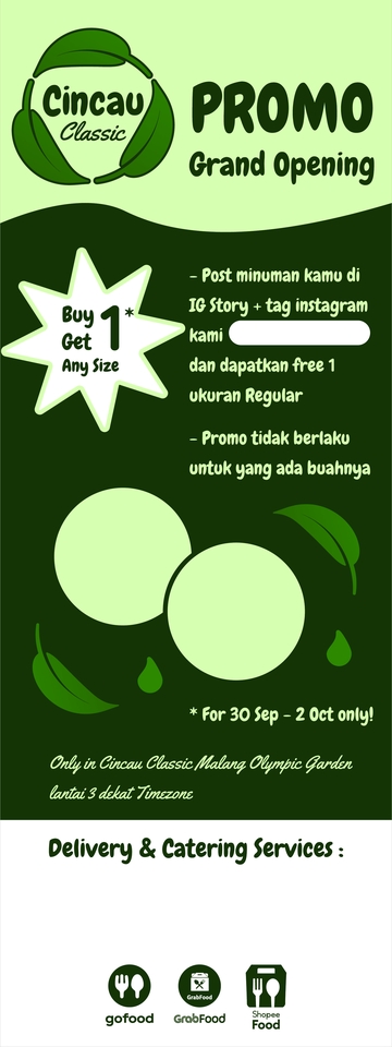 Promo Grand Opening Cincau Classic Malang dengan desain banner instagram, jasa pembuatan banner instagram, desain banner unik dan keren