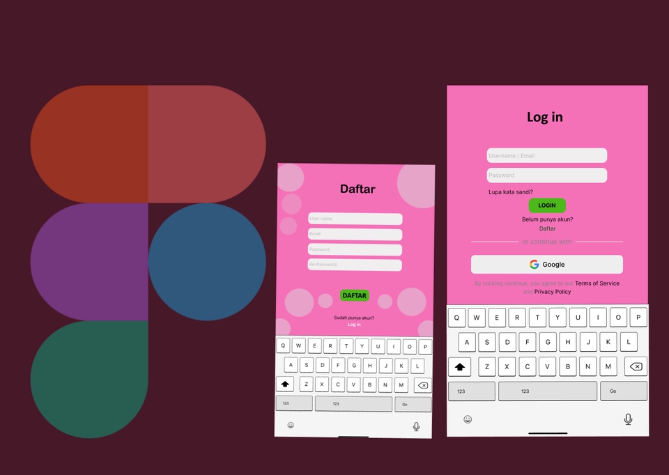 Desain aplikasi mobile UI UX dengan tema pink dan putih