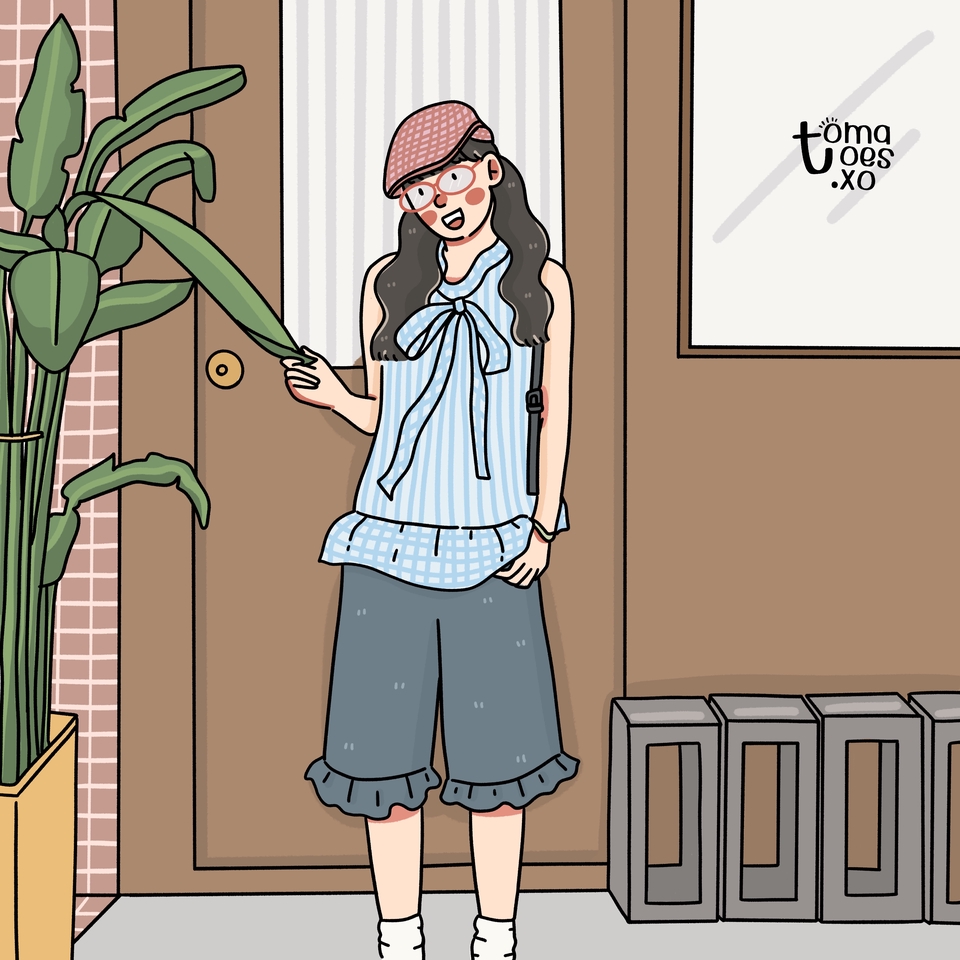 รับวาดรูปการ์ตูนน่ารัก สไตล์ญี่ปุ่น ผู้หญิง ใส่หมวก