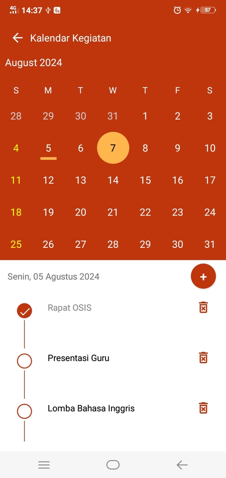 Jasa pembuatan aplikasi android mobile apps dengan fitur kalender untuk menjadwalkan kegiatan.