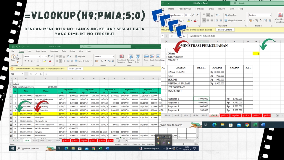 Jasa input data Excel, contoh penggunaan rumus VLOOKUP untuk input data otomatis di Excel, data entry freelancer.