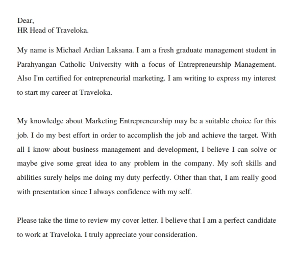 Contoh surat lamaran pekerjaan untuk penerjemah bahasa Inggris ke Indonesia.