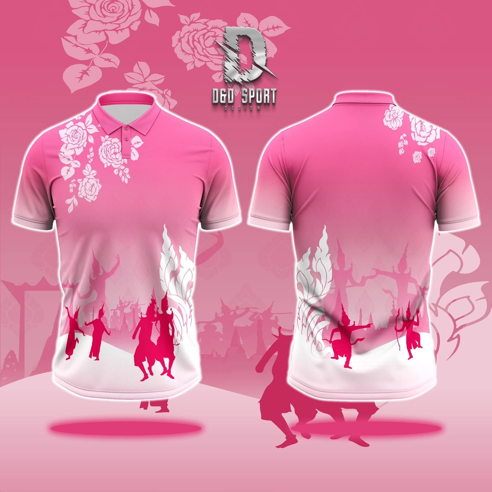 รับสกรีนเสื้อโปโล สีชมพู ลายไทย screen เสื้อ รับสกรีนเสื้อกีฬา