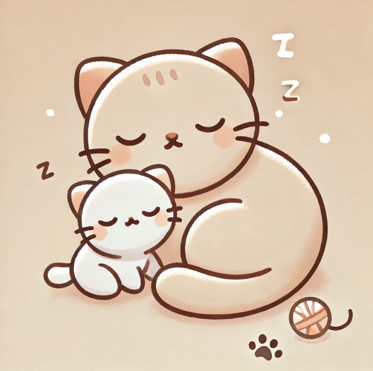 รับวาดรูปการ์ตูนแมวนอนหลับกับลูกแมว