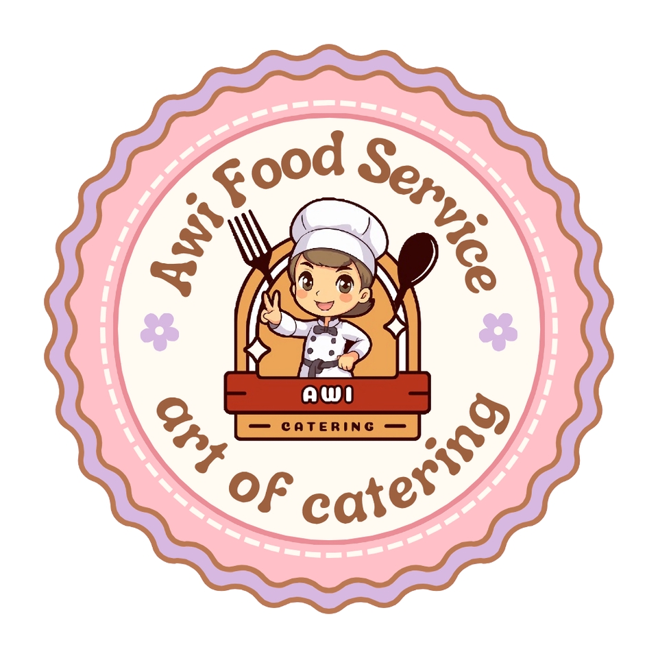 Logo restoran Awi Food Service dengan desain kartun koki lucu.