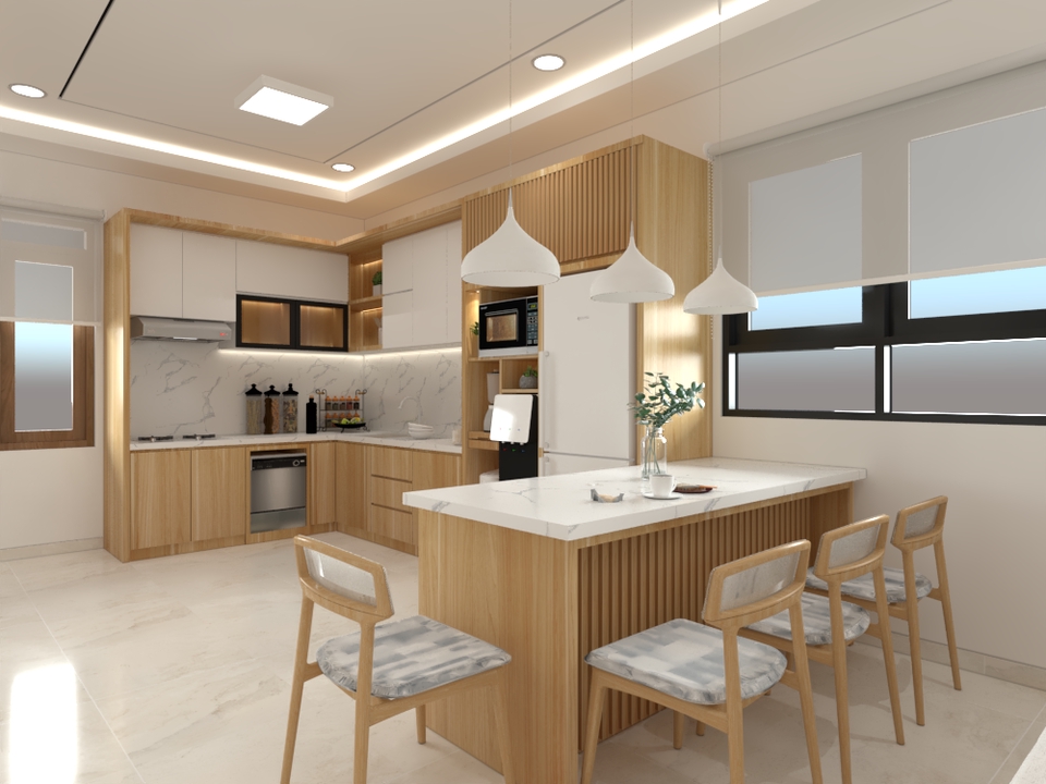 Jasa pembuatan video animasi 3d untuk desain interior dapur dengan konsep minimalis modern.