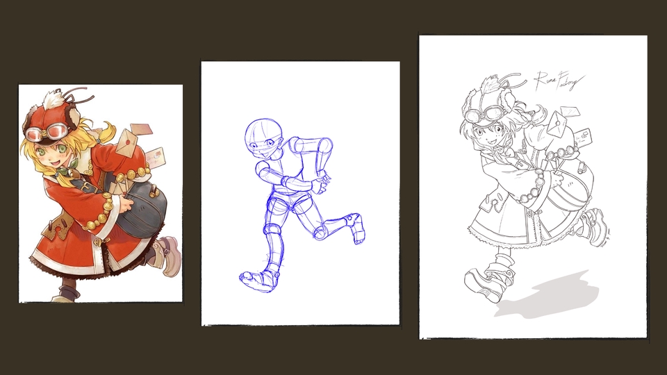 Jasa desain karakter kartun dan vtuber, karakter gadis dengan kostum merah dan rambut pirang.