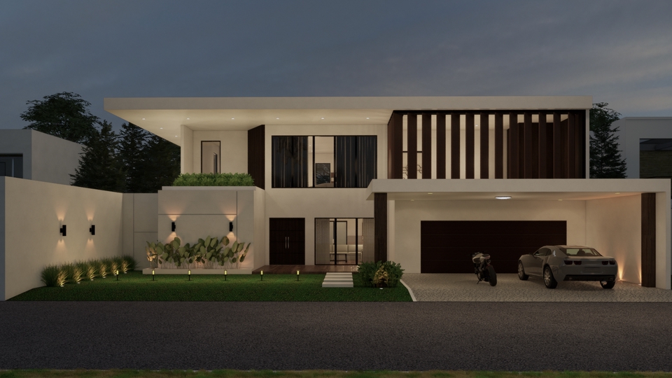 Jasa desain eksterior rumah minimalis modern 3D dengan render berkualitas tinggi.