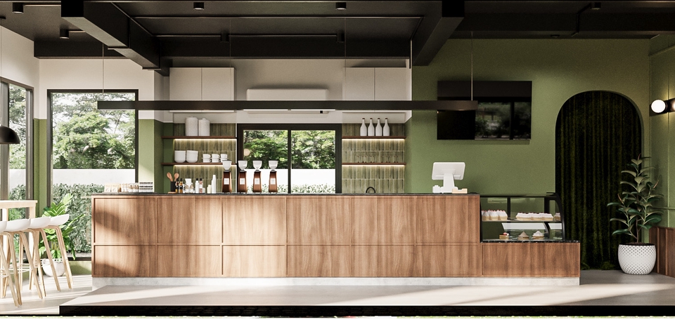 ออกแบบตกแต่งร้านกาแฟ สไตล์โมเดิร์น  ร้านกาแฟสวยๆ  รับออกแบบร้านกาแฟ