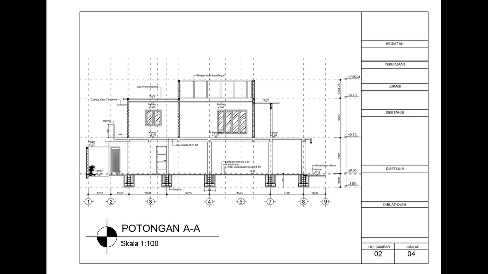 CAD Drawing - GAMBAR KERJA RUMAH SEDERHANA / TUGAS SEKOLAH-KULIAH / DLL - 1