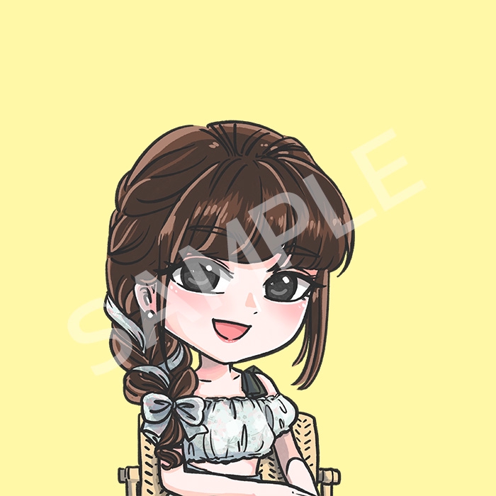 รับวาดรูปการ์ตูน สไตล์อนิเมะ จิบิ น่ารัก วาดตัวละครหญิงชุดเสื้อลูกไม้ มีผมเปีย ผูกโบว์