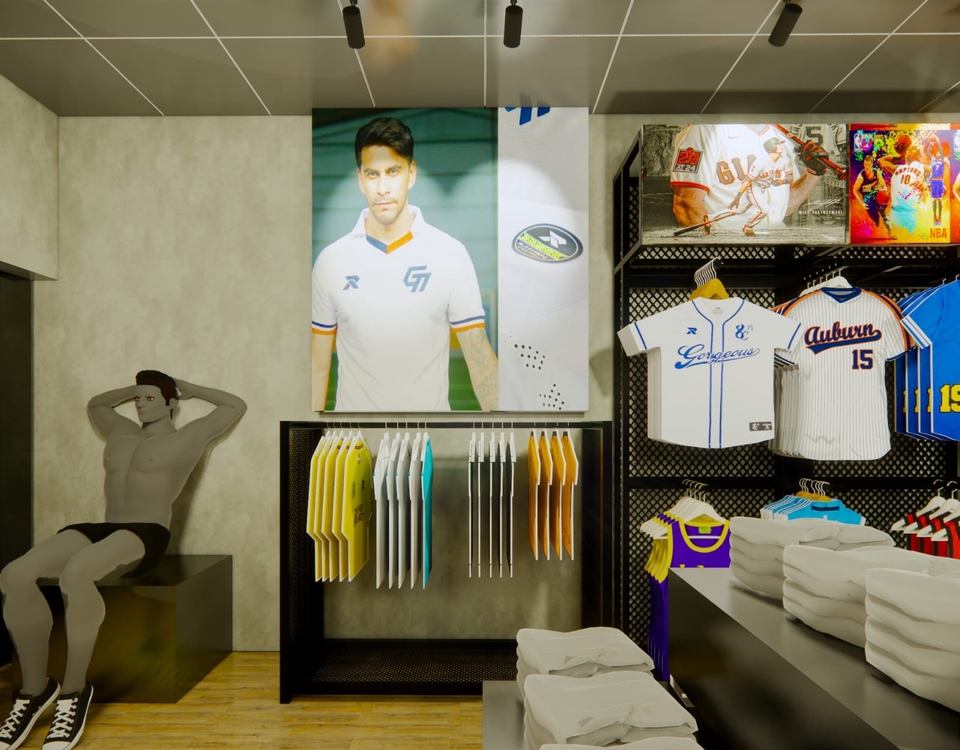 Jasa desain interior toko dan cafe minimalis modern 3D.  Render 3D desain interior untuk bisnis.