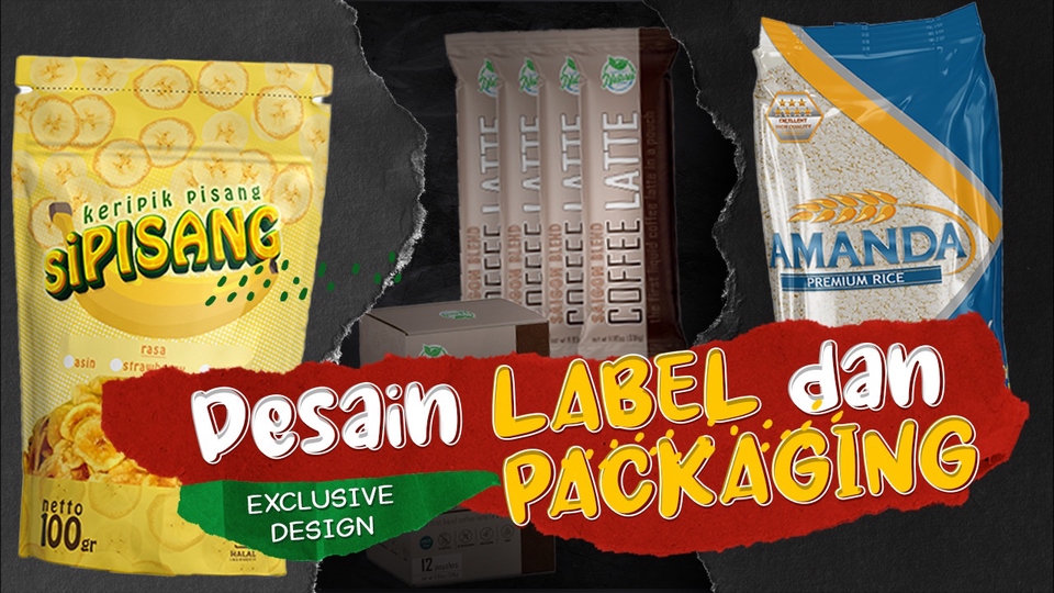 Jasa desain label dan packaging makanan, desain label produk, desain stiker makanan, desain kemasan makanan, desain kemasan unik, desain kotak nasi unik, desain kotak kue.
