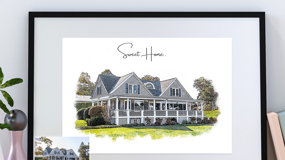 Digital Watercolor House Portrait