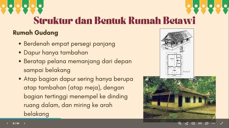 Jasa desain presentasi powerpoint - struktur dan bentuk rumah betawi, desain slide presentasi untuk presentasi tentang rumah adat betawi, desain powerpoint untuk presentasi.