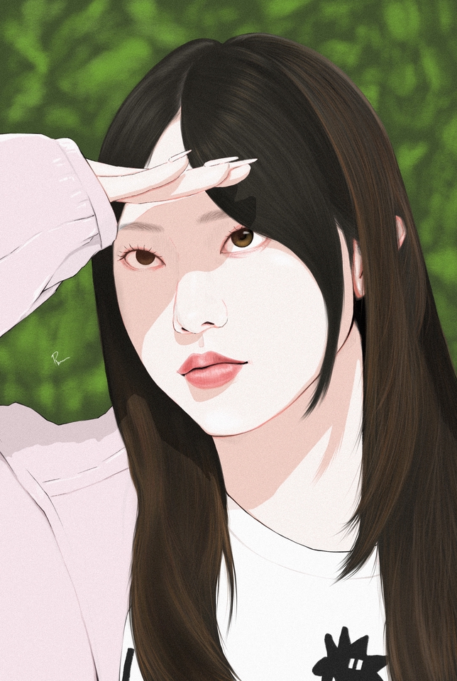 รับวาดภาพเหมือนสไตล์การ์ตูน ผู้หญิงผมยาว ภาพเหมือนสีพาสเทล