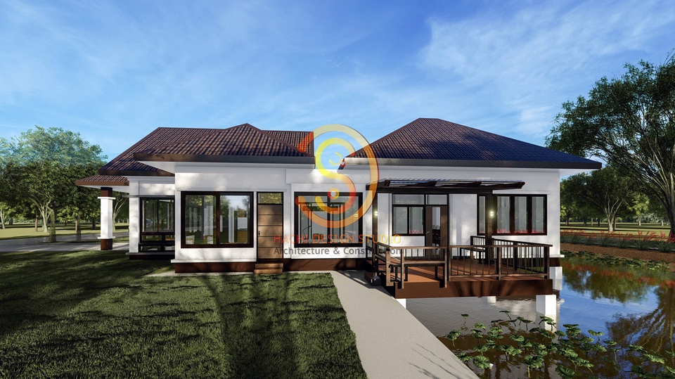 ออกแบบบ้านชั้นเดียว สไตล์โมเดิร์น พร้อมสระว่ายน้ำ รับสร้างบ้าน