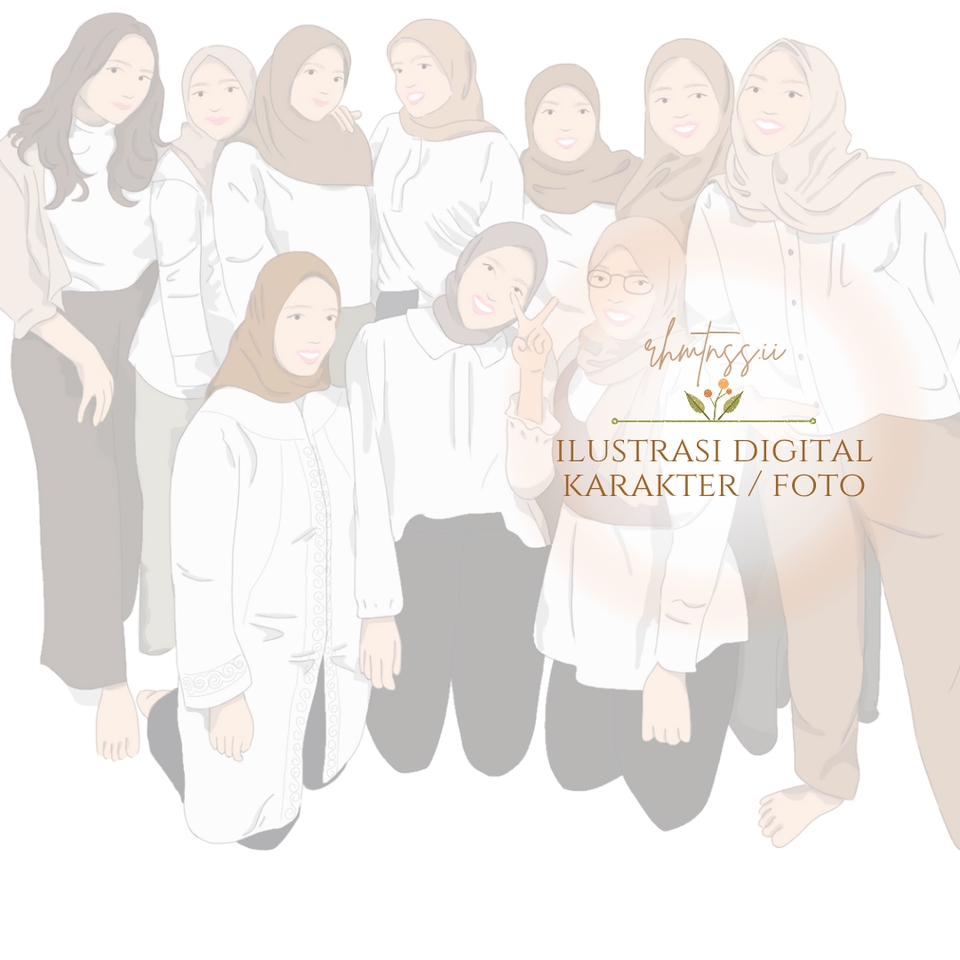 Jasa lukis wajah freelance untuk gambar karikatur grup wanita dengan desain vektor berwarna