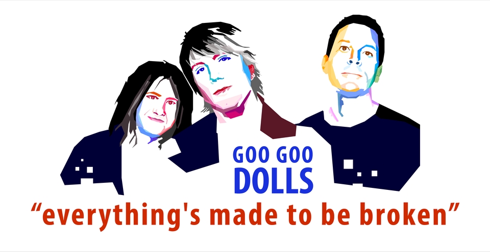 Ilustrasi band musik Goo Goo Dolls dengan tiga anggota