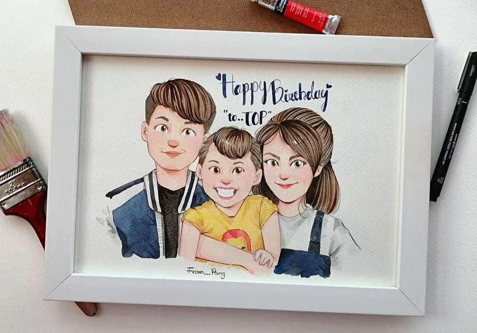 วาดภาพเหมือน Portrait - รับวาดภาพการ์ตูนสีน้ำ / watercolor painting - 4