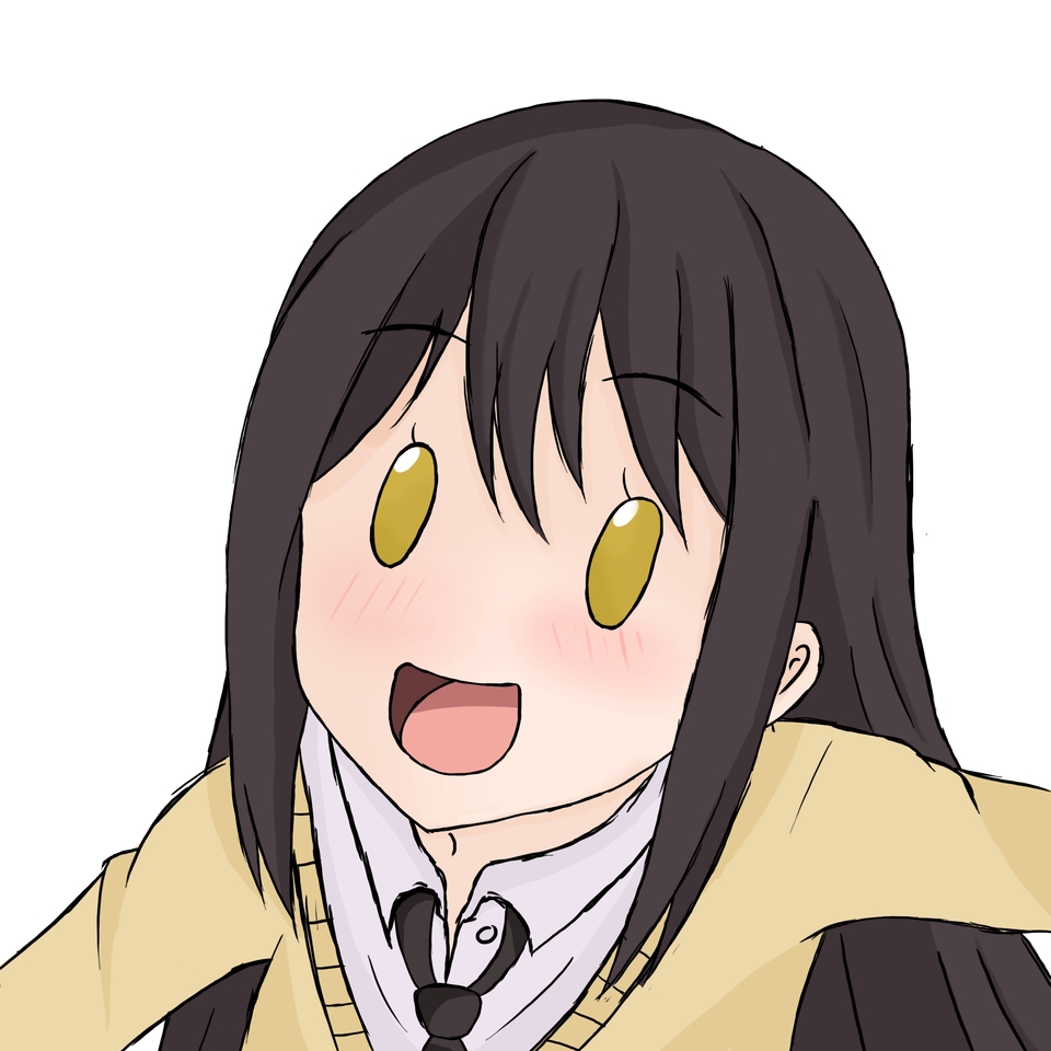 Desain karakter kartun anime wanita berambut hitam dengan mata kuning