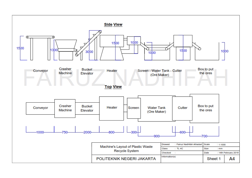 Jasa drafter autocad desain sistem daur ulang sampah plastik