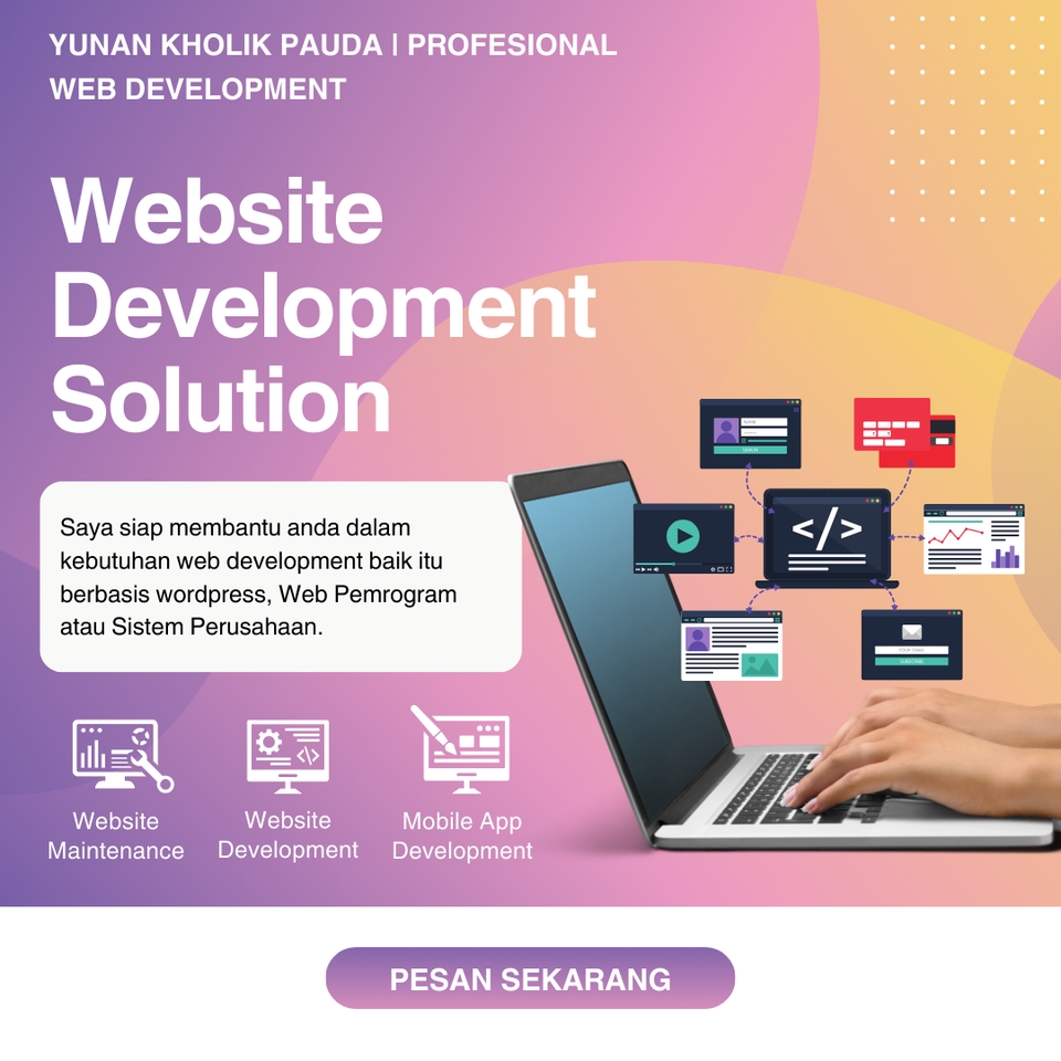 Jasa pembuatan website profesional, desain website modern, dan pengembangan website WordPress untuk perusahaan dan toko online.