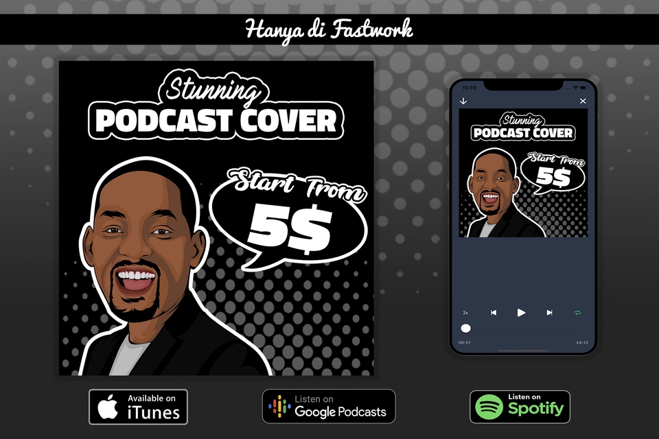 Banner Online - Desain Podcast Cover Dengan Berbagai Macam Style Mulai Dari Typogaphy Sampai Dengan Style Karikatur - 4