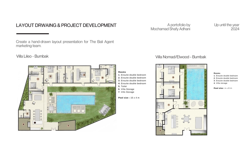 Desain interior dan eksterior vila minimalis dengan kolam renang untuk proyek pengembangan jasa arsitek dan desain interior