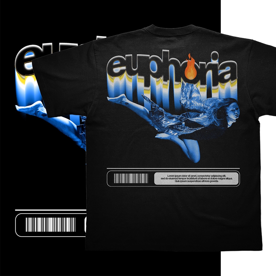 Desain kaos distro dengan tema euphoria, cocok untuk anak muda yang suka tampil keren dan edgy.