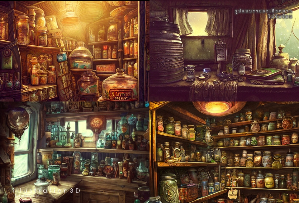 รับวาดภาพประกอบ ร้านขายยาสมุนไพร 3 มิติ
